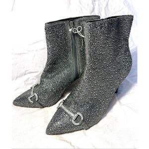 NWOT INC Womens Metallic Detail Glitter Ignacia Pointed Toe Booties Gray Size 9